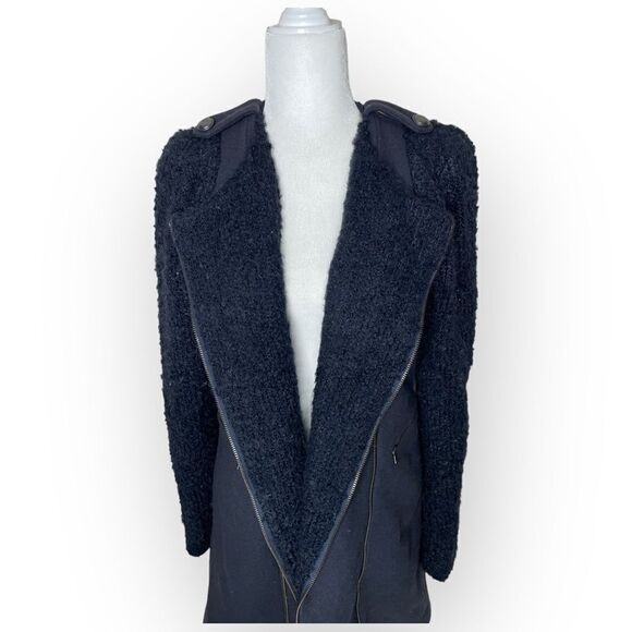 ALYSI Navy Blue Wool Blend Multi Zip Coat - Picture 2 of 15